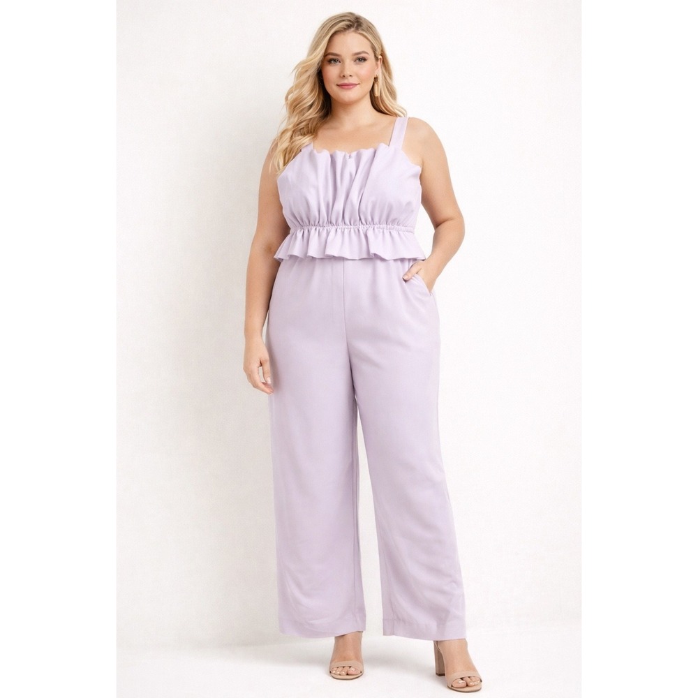 Cynthia Rowley Light Lavender Ruffle Bib Jumpsuit Wide Leg Size 12